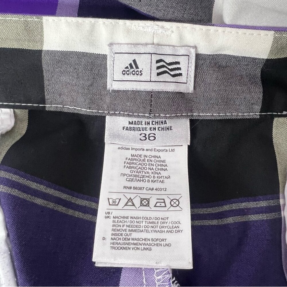 adidas shorts long Plaid Shorts in Purple, Black, and White stripes gingham - Picture 6 of 7
